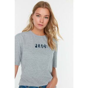 Trendyol Gray Printed Loose Knitted T-Shirt