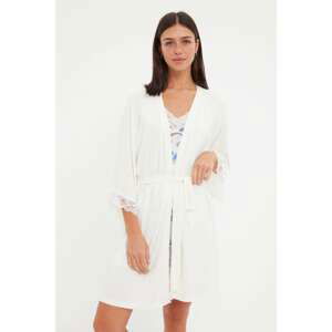 Trendyol White Lace Detailed Viscose Knitted Dressing Gown