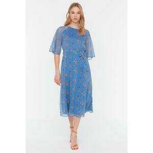 Trendyol Blue Belted Patterned Dress