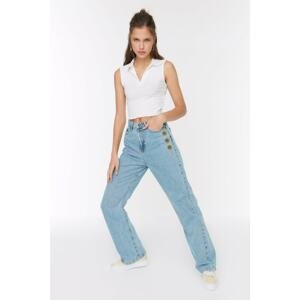 Trendyol Blue Embroidered High Waist 90's Wide Leg Jeans