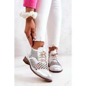 Leather Openwork Shoes Nicole 2704/005 White and Silver