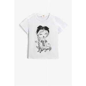 Koton Girls' Printed Short Sleeve Ecru T-Shirt 2ykg17231ok