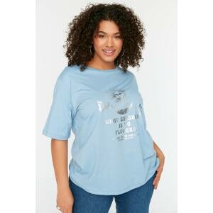 Trendyol Curve Blue Printed Knitted T-Shirt