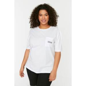Trendyol Curve White Printed Pocket Detailed Knitted T-Shirt