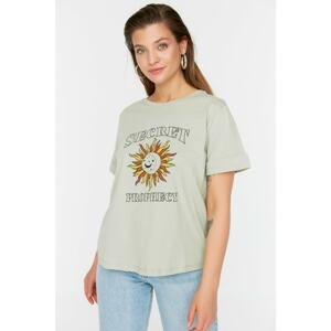 Trendyol Curve Green Printed Knitted T-Shirt