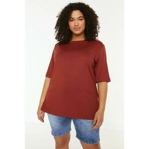 Trendyol Curve Plus Size T-Shirt - Brown - Regular fit
