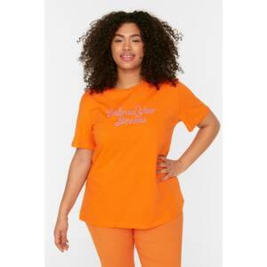 Trendyol Curve Orange Printed Knitted T-Shirt