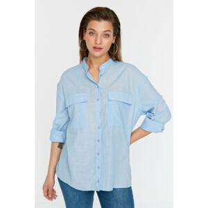 Trendyol Curve Blue Pocket Woven Shirt