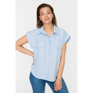 Trendyol Curve Blue Pocket Detailed Woven Shirt