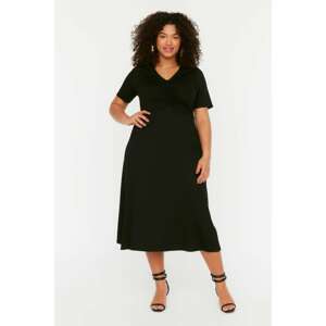 Trendyol Curve Black V Neck Pleated Knitted Dress