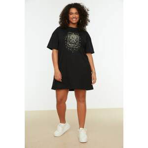 Trendyol Curve Black Printed Knitted T-Shirt Dress