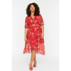 Trendyol Curve Pomegranate Blossom Belt Detailed Woven Dress