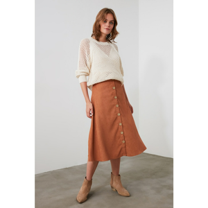 Trendyol Khaki Corduroy Skirt Button Detail