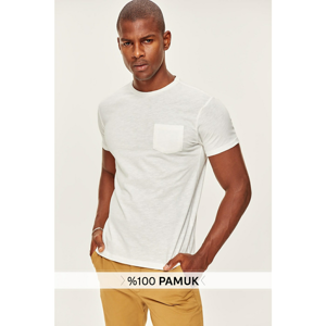 Trendyol White Basic Men's Cotton T-shirt-Short Sleeve Cycling Collar Pocket Detailed