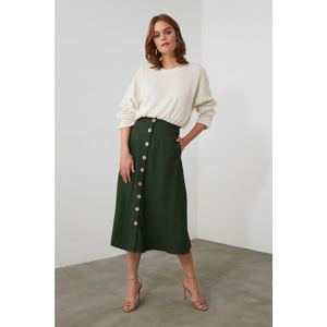 Trendyol Khaki Corduroy Skirt Button Detail