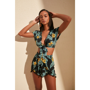 Trendyol Tropical Patterned Pompom Bottom Top Set