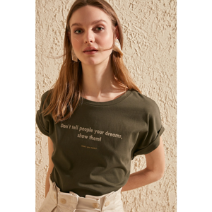 Trendyol Khaki Printed Basic Knitted T-shirt
