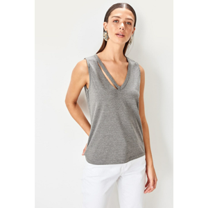 Trendyol Anthracite Collar detailed Basic knitted T-shirt