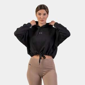 NEBBIA Dámska mikina Loose Fit Hoodie Crop Iconic Black  M/L