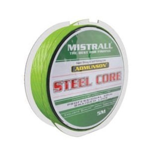 Mistrall pletená šnúra s oceľovým jadrom admuson steel core 5 m - 0,11 mm 12,5 kg