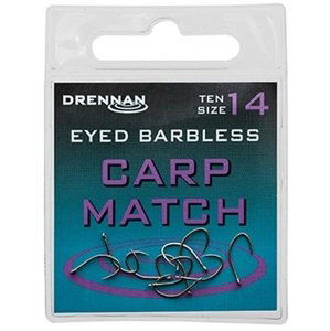 Drennan háčiky bez protihrotu eyed carp match barbless - veľkosť 14