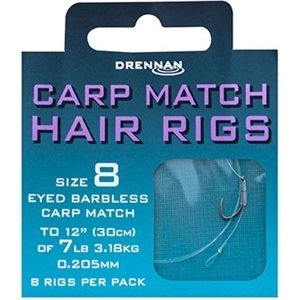 Drennan náväzec carp match hair rigs barbless - nosnosť 6 lb veľkosť 12