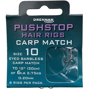 Drennan náväzec pushstop h'rig carp match barbless - nosnosť 6 lb veľkosť 10