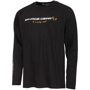 Savage gear tričko signature logo long sleeve t shirt black caviar - xxxl