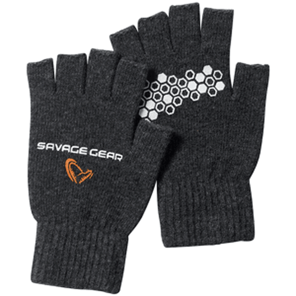 Savage gear rukavice knitted half finger glove dark grey melange - m