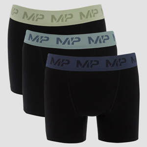 Pánske boxerky s farebným pásom MP (balenie 3 ks) – čierne/zelené/oceľové modré/svetlomodré - M