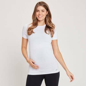 Dámske bezšvové tehotenské tričko MP s krátkymi rukávmi – biele - XXS