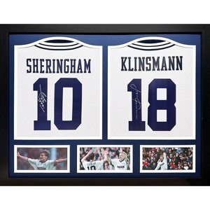 Legendy zarámované dresy Tottenham Hotspur FC 1994 Klinsmann & Sheringham Signed Shirts (Dual Framed)