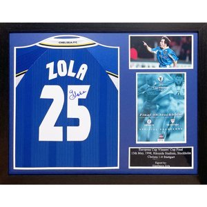Legendy zarámovaný dres Chelsea FC 1998 Zola Signed Shirt (Framed) - Novinka