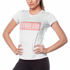 GymBeam Dámske tričko Box Logo Light White Pink  L