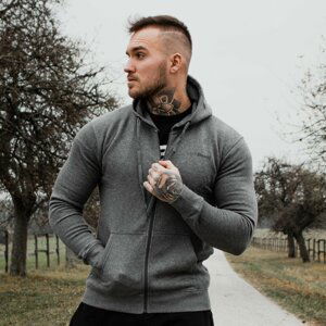 GymBeam Mikina Zipper Hoodie Grey Black  S