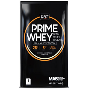 Proteínové prášky QNT PRIME WHEY- 100 % Whey Isolate & Concentrate Blend 30 g Cookies & Cream