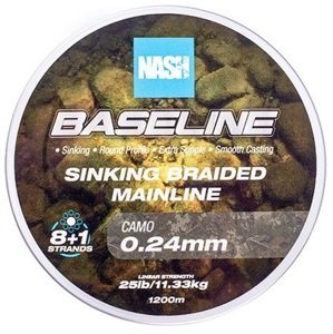 Nash splietaná šnúra baseline sinking braid camo 1200 m - 0,24 mm 11,33 kg