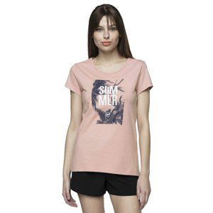 4F-WOMENS T-SHIRT-H4L21-TSD025-65S-PALE CORAL Ružová XS