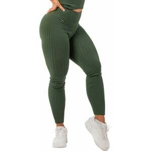 Nebbia Organic Cotton Ribbed High-Waist Leggings Dark Green M Fitness nohavice