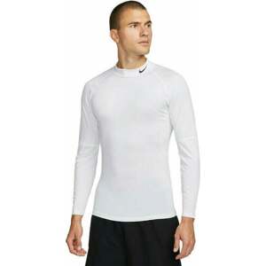 Nike Dri-Fit Fitness Mock-Neck Long-Sleeve Mens Top White/Black 2XL Fitness tričko