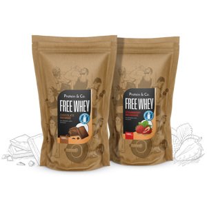 Protein&Co. FREE WHEY - bezlaktózový srvátkový proteín 1 kg + 1 kg ZVOĽ PRÍCHUŤ 2: Strawberry milkshake, ZVOĽ PRÍCHUŤ 1: Chocolate brownie