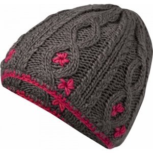 Lewro CARBINK Dievčenská pletená čiapka, tmavo sivá,ružová, veľkosť
