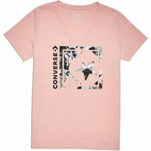 Converse LINEAR FLORAL BOX STAR VNECK TEE ružová S - Dámske tričko
