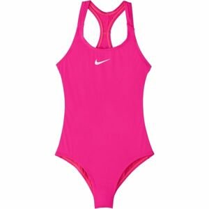 Nike SOLID Dievčenské jednodielne plavky, ružová,biela, veľkosť