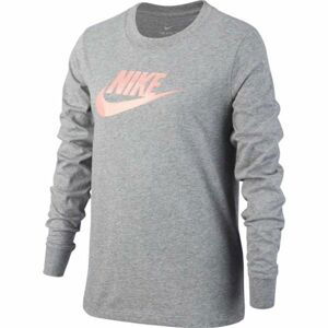 Nike NSW TEE LS ESSNT FUTURA HOOK sivá L - Dievčenské tričko