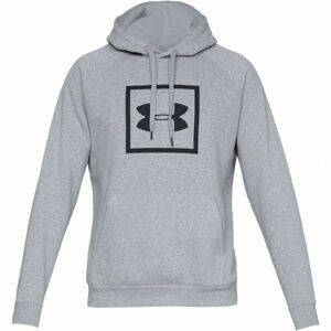 Under Armour RIVAL FLEECE BOX LOGO HOODIE Pánska mikina, sivá, veľkosť XL