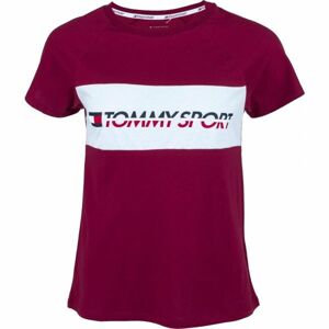 Tommy Hilfiger BLOCKED TEE LOGO vínová S - Dámske tričko