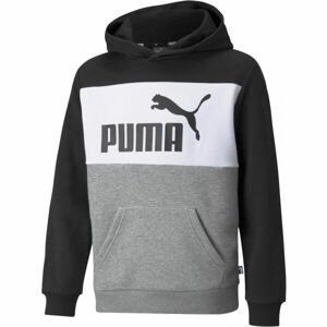 Puma ESS+COLORBLOCK HOODIE FL B Chlapčenská mikina, čierna, veľkosť 128