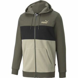 Puma ESS COLORBLOCK FZ HOODIE FL Športová mikina, kaki,čierna, veľkosť