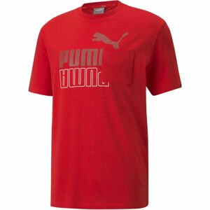 Puma PUMA POWER POCKET TEE Pánske tričko, červená,biela, veľkosť